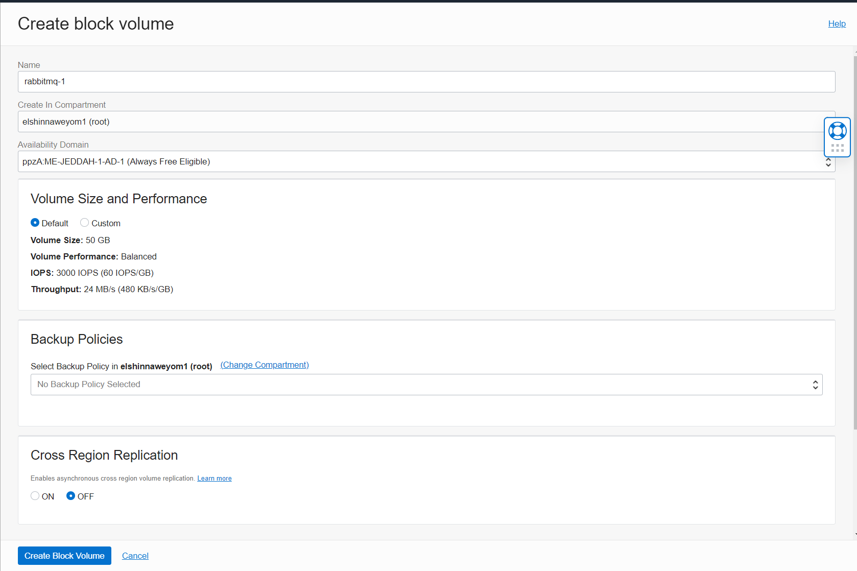 Block Volume Creation