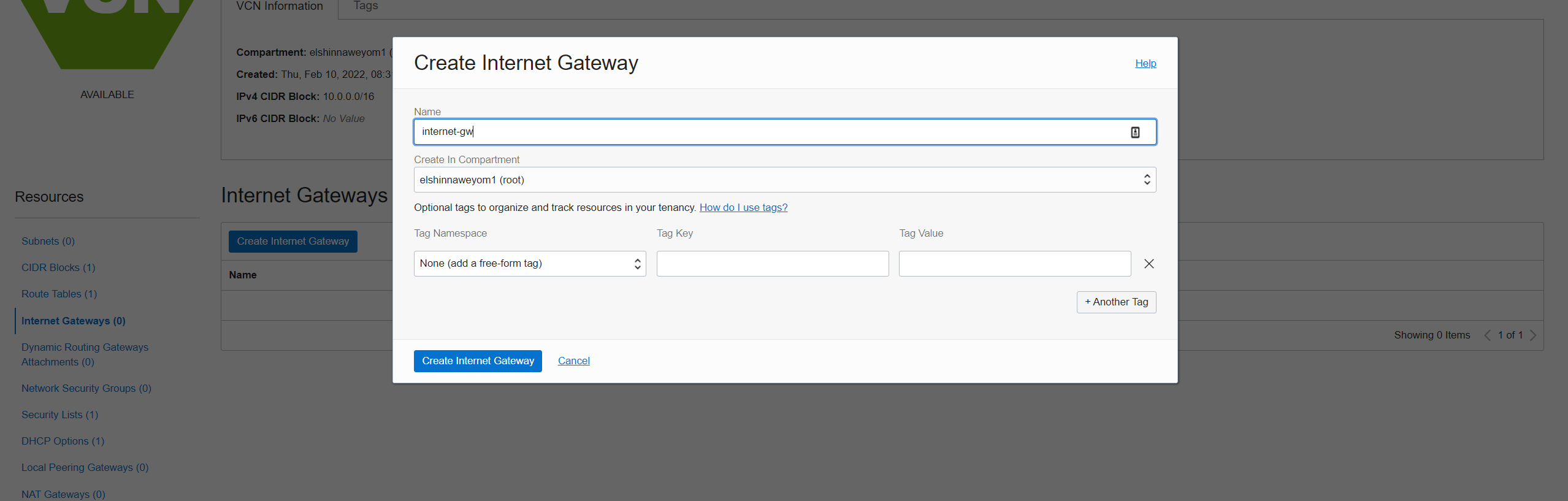 Internet Gateway Creation