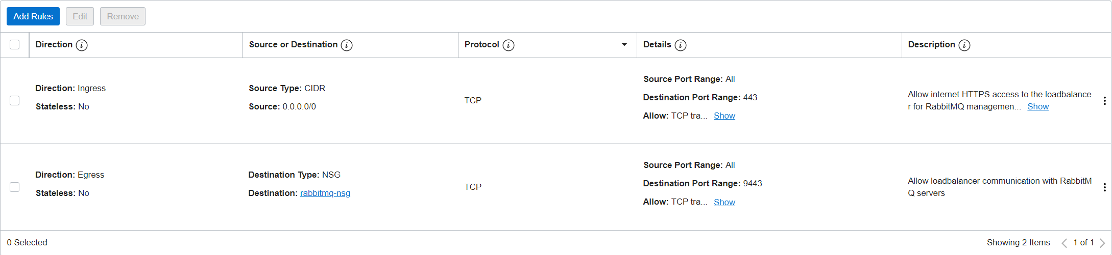 rabbitmq-lb-nsg Rules