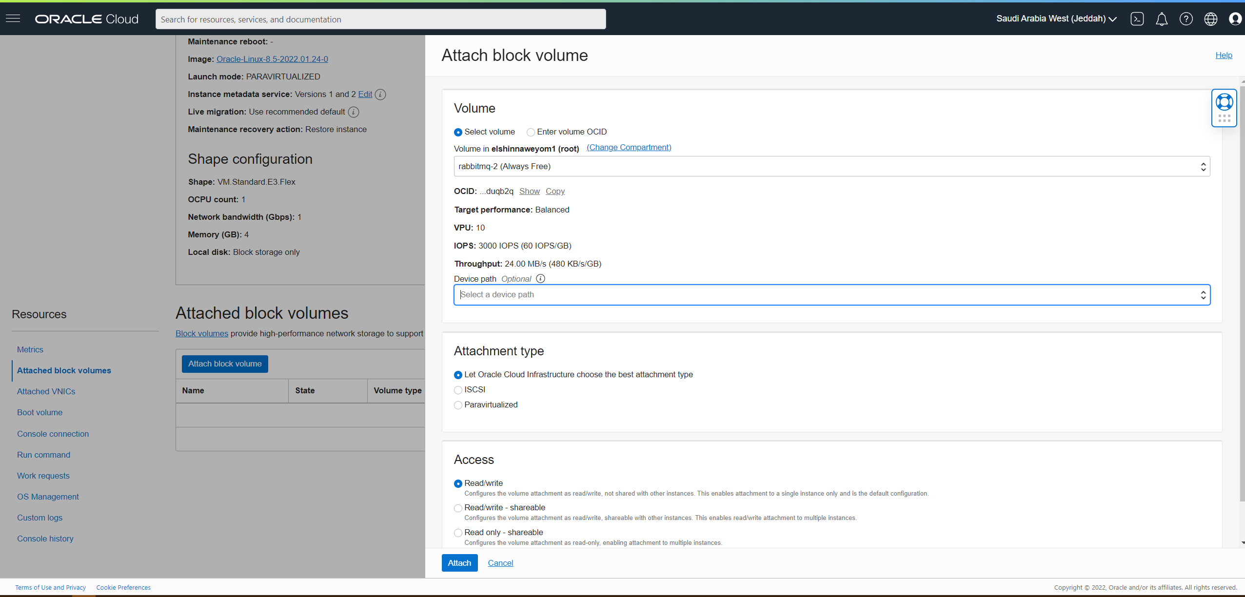 Attach block volume from the cloud console